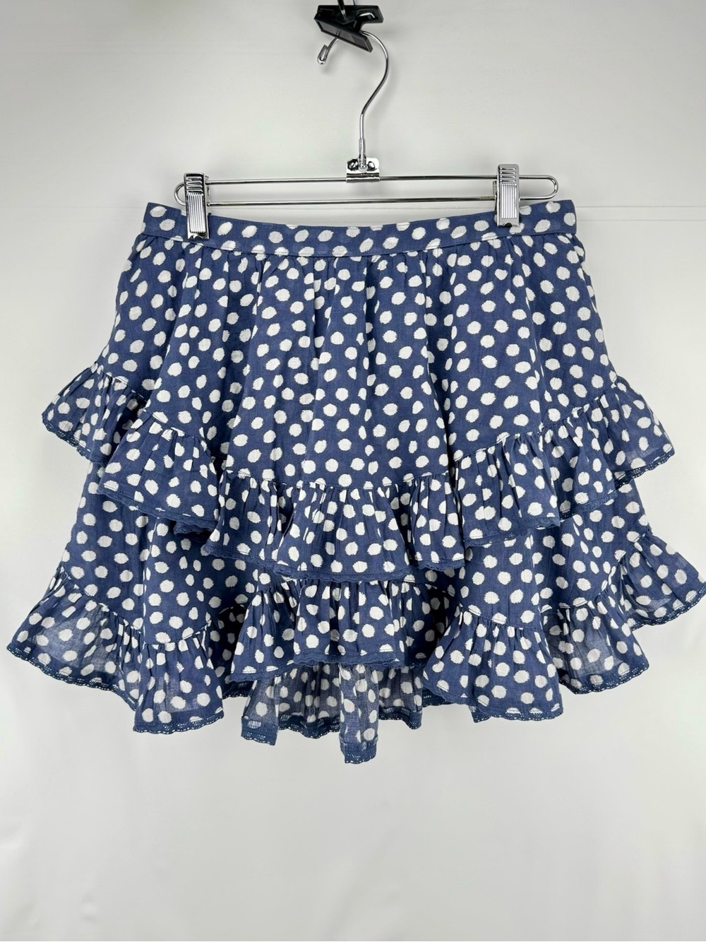 Polka Dot Ruffle Mini Skirt with Shorts (skort) - Navy Blue and White